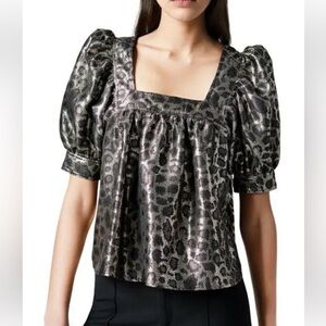 Smythe - leopard square neck Metallic Leopard Print Puff Sleeve Top- Small